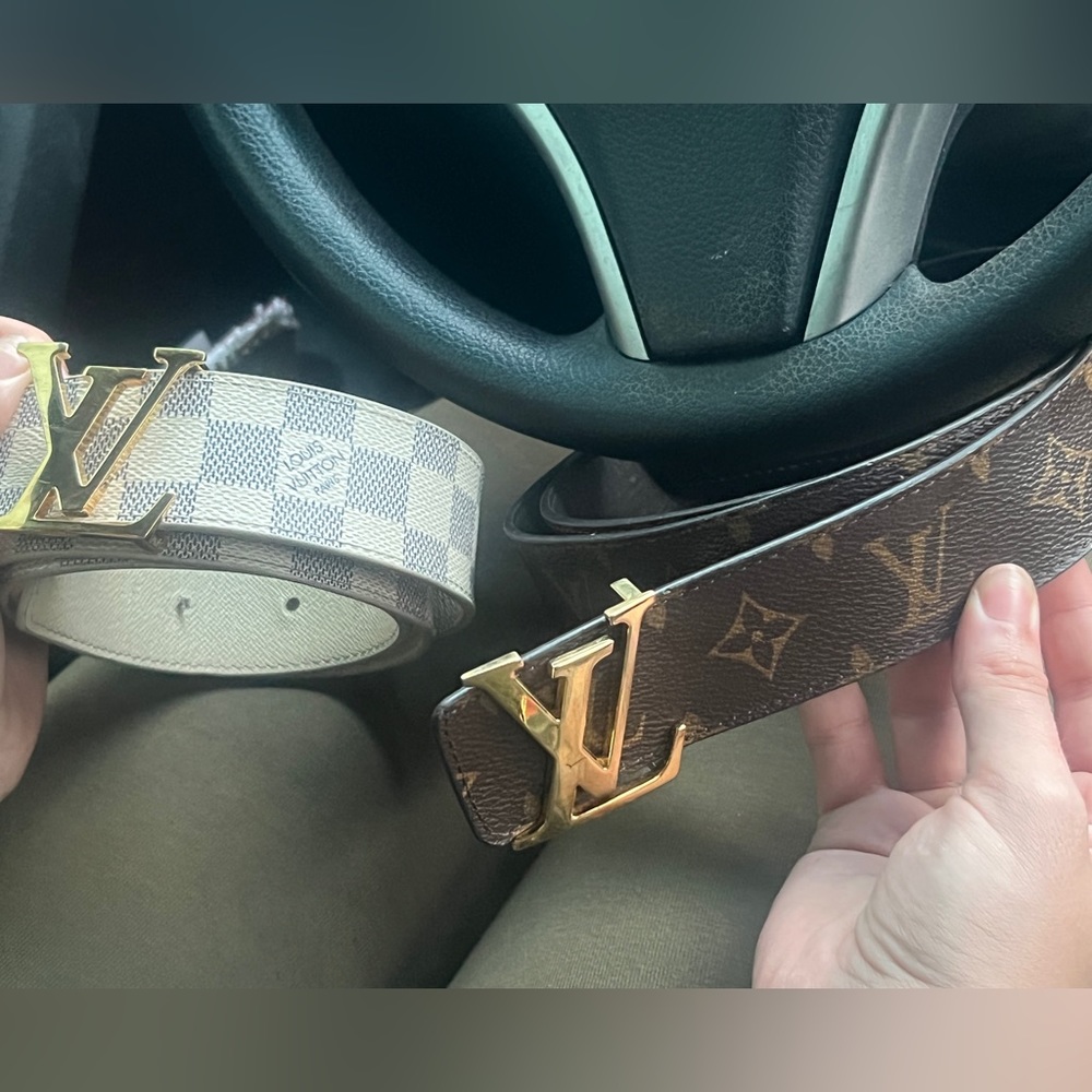 Louis Vuitton Belts. One checkered white and one brown with gold lettering. - Picture 4 of 5